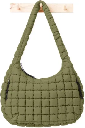 Womens' Lightweight Quilted Carryall GYM Tote Bag Puffer Crossbody Bag Soft Puffy Boho Handbags Big Capacity Purse