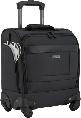Wrangler 4-Wheel Spinner Luggage with Side USB Port, Charcoal, 17-Inch Underseat Carry-On