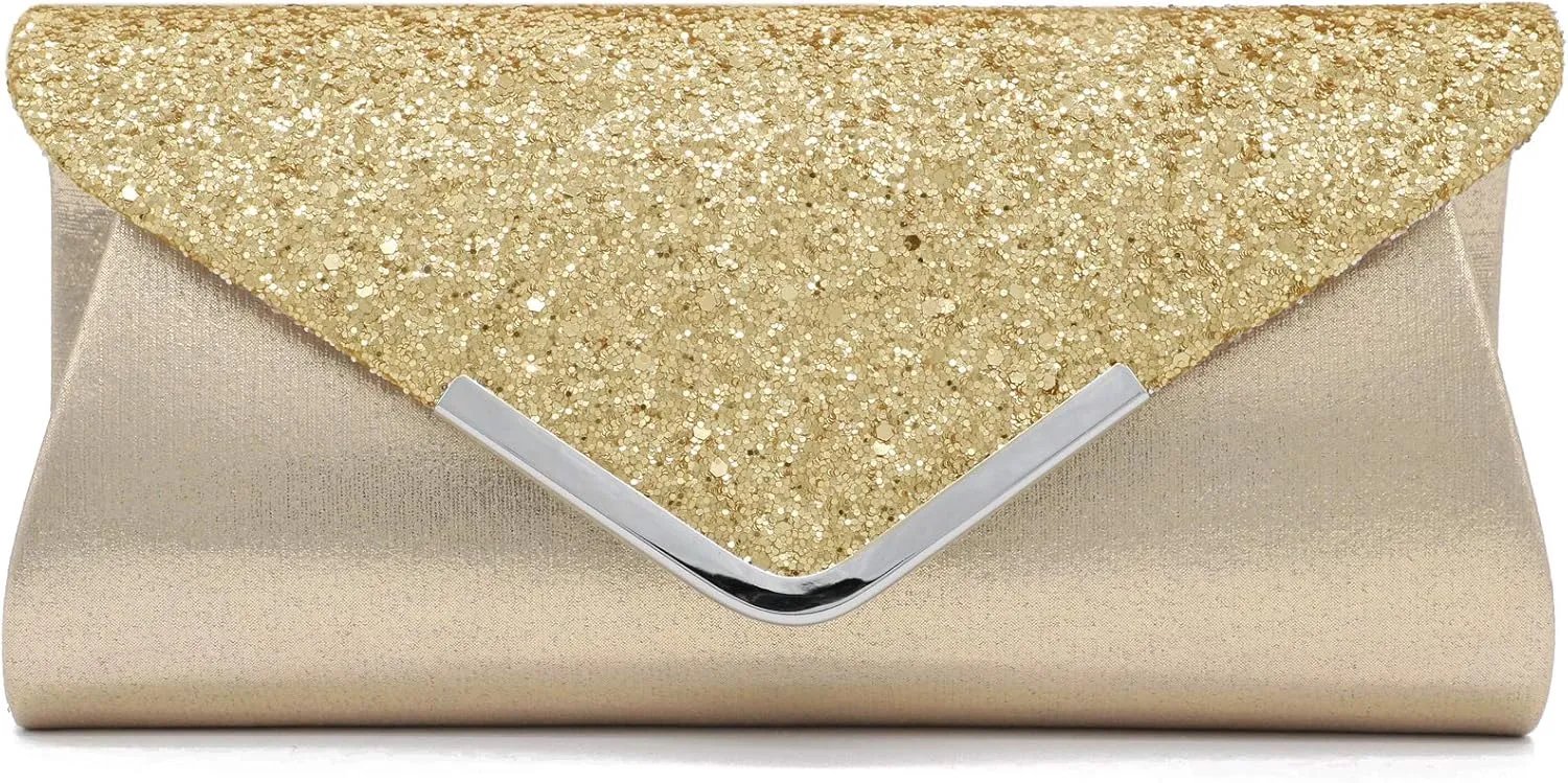 ZIUMUDY Sparkly Glitter Evening Envelop Clutches Shoulder Chain Bags Bridal Wedding Clutch Purse Wallet