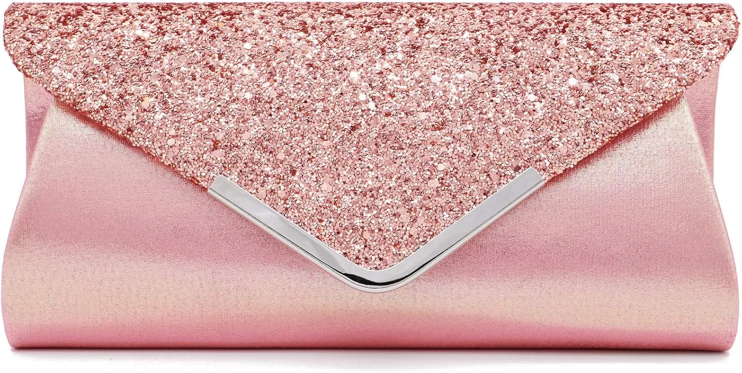 ZIUMUDY Sparkly Glitter Evening Envelop Clutches Shoulder Chain Bags Bridal Wedding Clutch Purse Wallet
