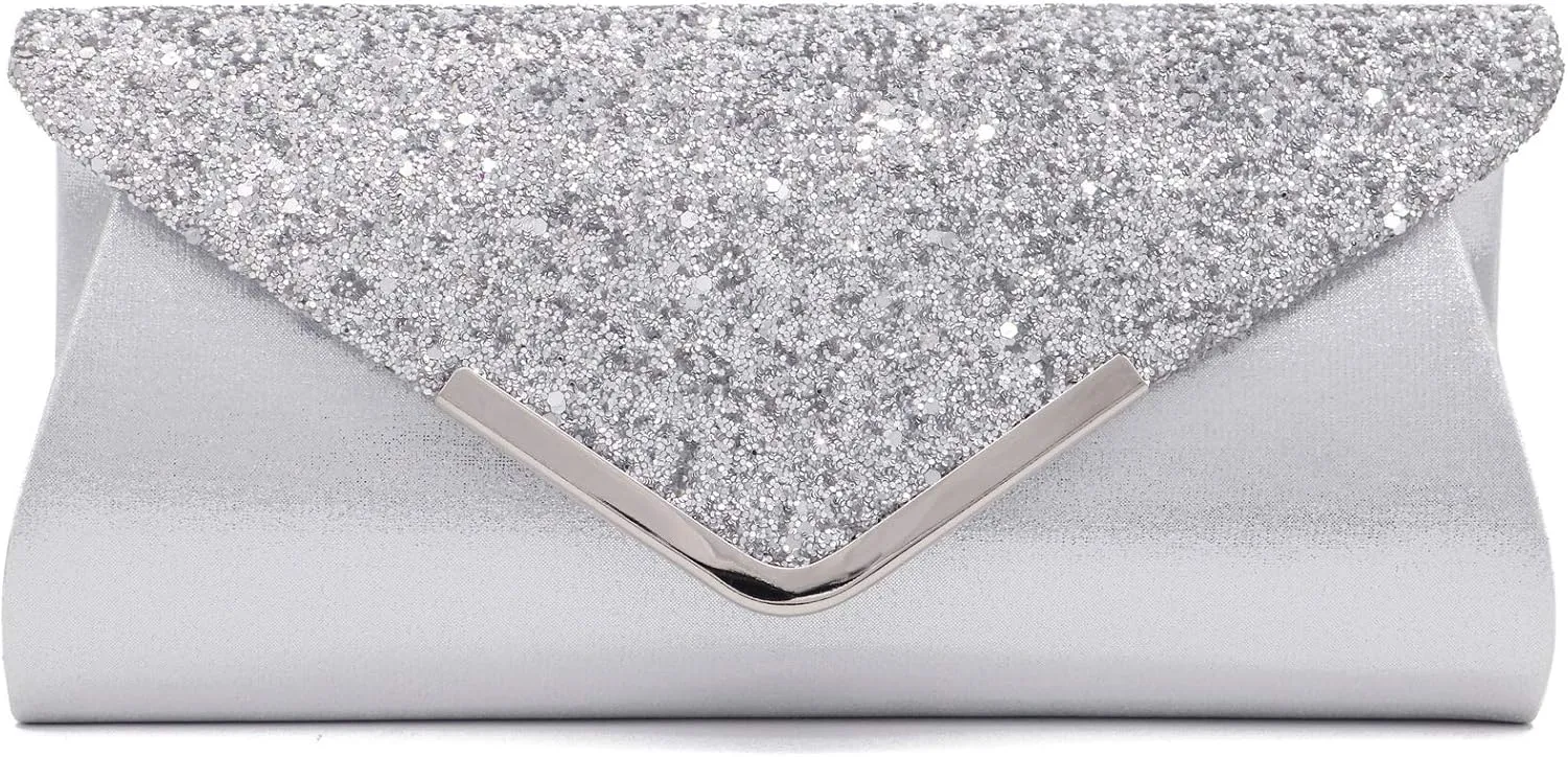ZIUMUDY Sparkly Glitter Evening Envelop Clutches Shoulder Chain Bags Bridal Wedding Clutch Purse Wallet