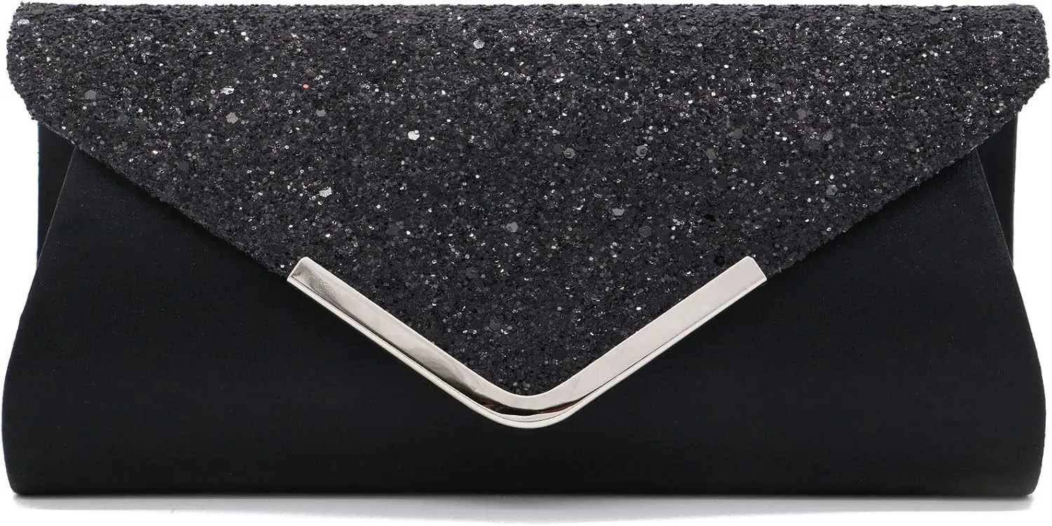 ZIUMUDY Sparkly Glitter Evening Envelop Clutches Shoulder Chain Bags Bridal Wedding Clutch Purse Wallet